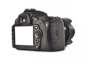 photo camera with white screen cut with clipping path